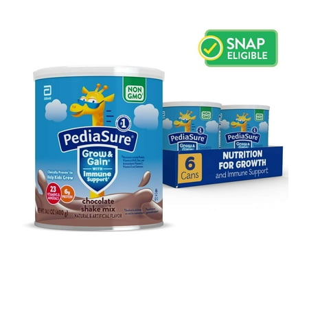 PediaSure Grow & Gain Shake Mix Powder, Chocolate, 14.1 oz Can, Pack of 6&mdash;48 Servings