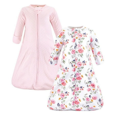 Hudson Baby Infant Girl Cotton Long-Sleeve Wearable Sleeping Bag, Sack, Blanket, Floral Bouquet Long Sleeve, 12-18 Months