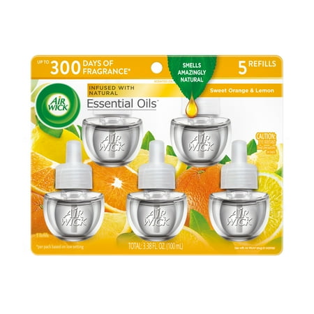 Air Wick Plug-In Scented Oil Air Freshener Warmer Refills, Sweet Orange and Lemon, 5 Count
