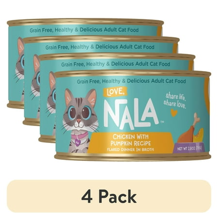 (4 pack) Love, Nala Flaked Chicken with Pumpkin Recipe in Broth Adult Wet Cat Food