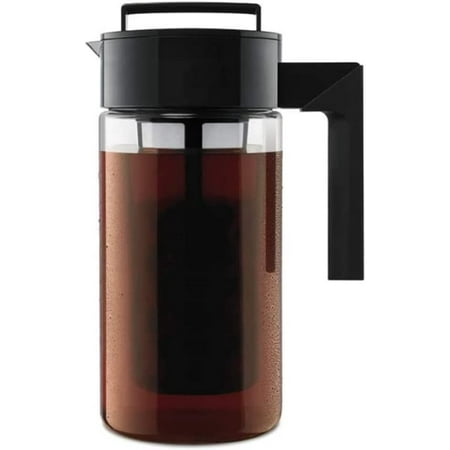 Takeya Patented Deluxe Cold Brew Coffee Maker with Black Lid Airtight Pitcher, 1 Quart, Black