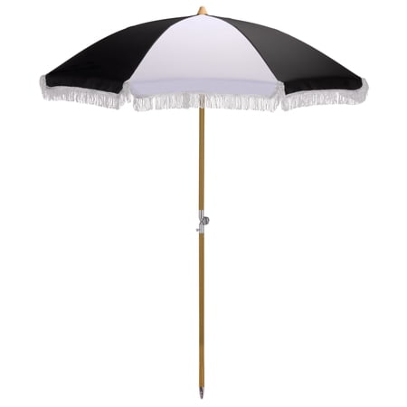 Safavieh Outdoor Gallo 6.5ft Crank Beach Umbrella, Black Stripe