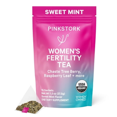 Pink Stork Fertility Tea - Sweet Mint - Caffeine Free Conception Aid &ndash; 15 ct