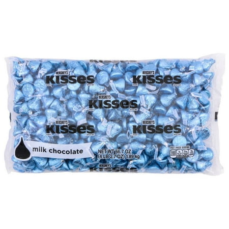 HERSHEY'S, KISSES Blue Foils Milk Chocolate Candy, Bulk, 66.7 oz, Bag (400 Pieces)