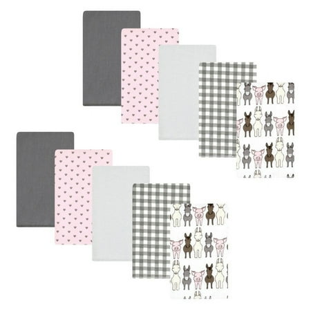 Hudson Baby Infant Girl Cotton Flannel Burp Cloths, Farm Friends Pink 10-Pack, One Size