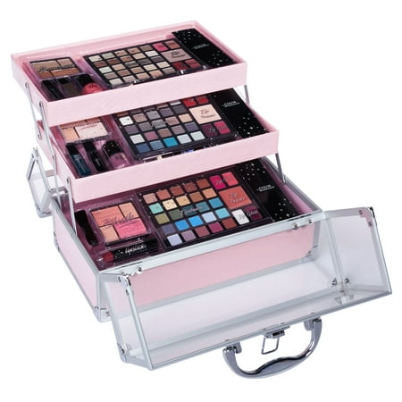 ($40 Value) The Color Workshop Ultimate 116-Piece Train Case Makeup Gift Set, Pink