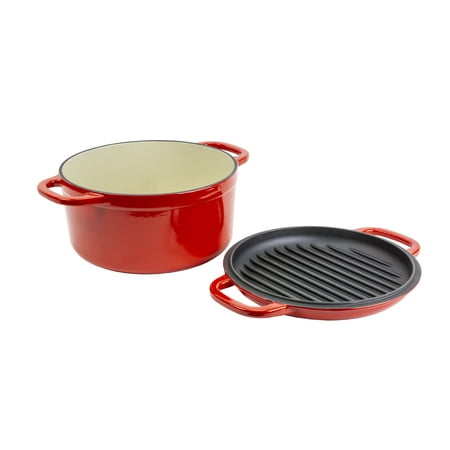 Lodge Cast Iron 7 Quart Enameled Double Dutch Oven Red