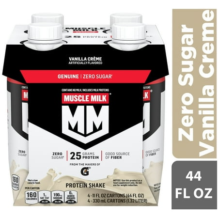 Muscle Milk Genuine Protein Shake, Vanilla Creme, 11 fl oz Carton, 4 Pk
