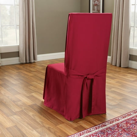 Cotton Duck Long Dining Room Chair Slipcover Red - Sure Fit: Machine Washable, Indoor, Back Tie Closure