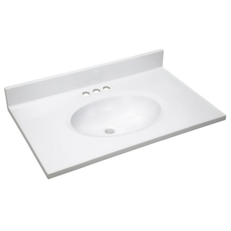 Design House Cultured Marble 31" x 19" Single Bowl Vanity Top with Centerset Mount and Backsplash, White