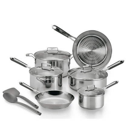 T-fal Expert Pro 12 Piece Stainless Steel Cookware Set, Dishwasher Safe