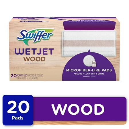 Swiffer Wet Jet Mop Wood Cleaning Pads Refill, Hardwood Floor Cleaner for Mopping & Cleaning, 20 Count