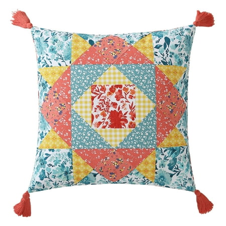 The Pioneer Woman Mixed Ditsy Vintage Quilt Cotton Square Decorative Throw Pillow
