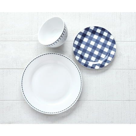 Safdie & Co. Porcelain Dinnerset 12 Piece Rim Rustic Cottage Navy/White