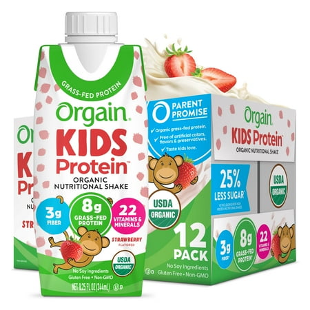 Orgain Organic Kids Nutritional Shake, 22 Vitamins & Minerals, Strawberry, 12ct