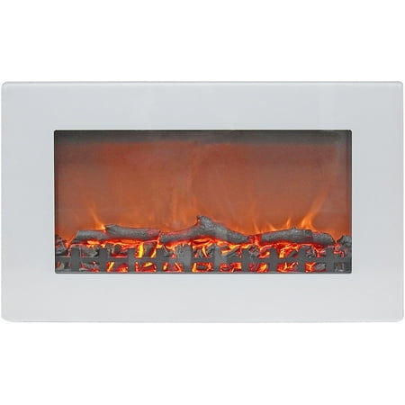 Cambridge Callisto 30" Wall Mounted Electric Fireplace with Realistic Multi-Color Flame and Driftwood Log Display, White