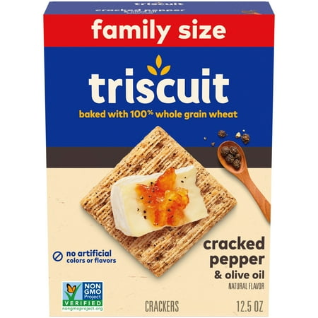 Triscuit Cracked Pepper & Olive Oil Whole Grain Wheat Crackers, Snack Crackers, Family Size, 12.5 oz