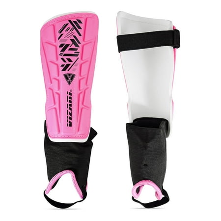 Vizari Malaga Shin Guards with Ankle Protection for Kids, Youth, and Adults | Lightweight Soccer Pads for Boys and Girls Ages 3+ - PINK, L
