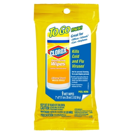 Clorox Disinfecting Wipes On The Go, Bleach Free Travel Wipes - Citrus Blend, 9 ct