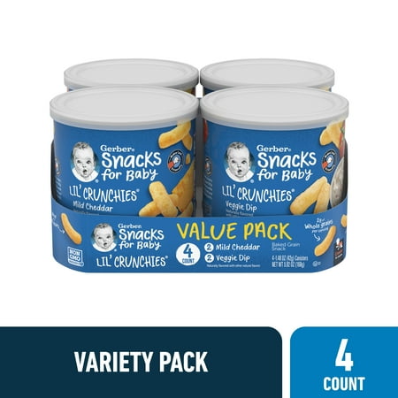 Gerber Stage 3 Baby Food Snacks, Baked Corn Crunchies Value Pack, 1.48 oz Canister (4 Pack)