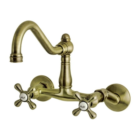 Kingston Brass KS3223AX Vintage 6" Adjustable Center Wall Mount Kitchen Faucet, Antique Brass