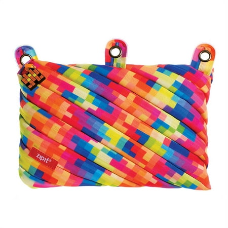 ZIPIT Pixel 3 Ring Binder Pencil Pouch, Holds up to 60 Pens, Made of One Long Zipper! (Yellow)