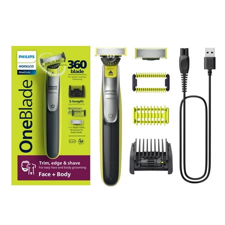 Philips Norelco Oneblade 360 Face + Body, Hybrid Electric Trimmer for Men with 5-In-1 Hair Trimmer Kit, QP2834/70