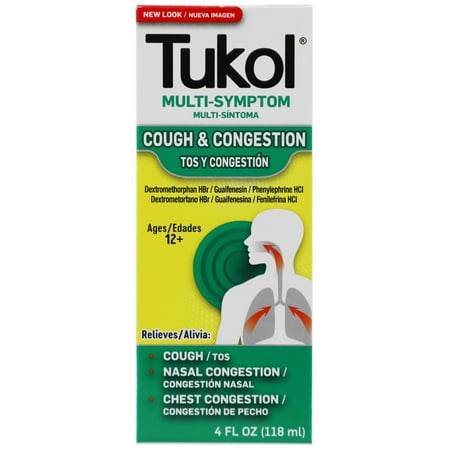 Tukol Cough & Congestion, Nasal Decongestant, Multi-Symptom Cold Relief Syrup, 4 fl oz