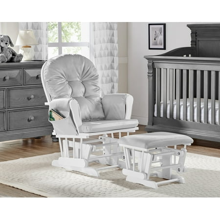 Suite Bebe Mason Glider & Ottoman, White Finish and Light Grey Cushions