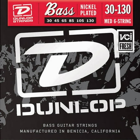 Dunlop DBN30130 Nickel Medium 6 String Stainless Steel Bass Guitar Strings, .030-.130