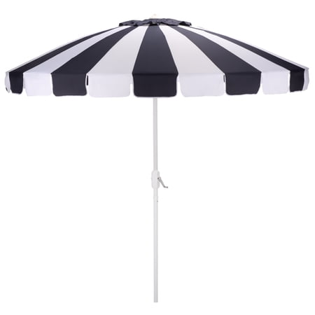 Safavieh Outdoor Buti 9ft Crank Umbrella, Navy Striped/White