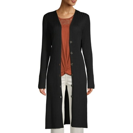 Time and Tru Women's Long Sleeve Button Front Rib Cardigan with Belt