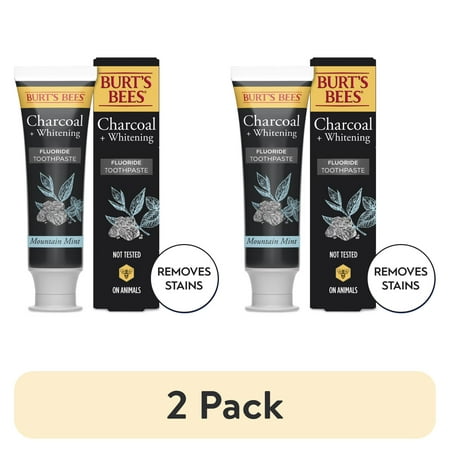 (2 pack) Burt's Bees Toothpaste, Natural Flavor, Charcoal with Fluoride Toothpaste, Mountain Mint, 4.7 oz