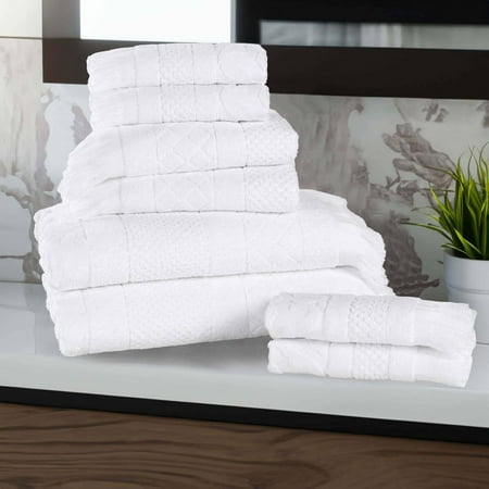 Superior Rolla Cotton Geometric Soft 8 Piece Towel Set, White