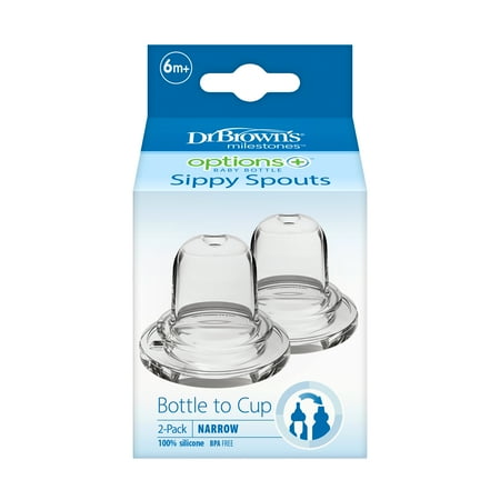 Dr. Brown's Milestones Options+ Sippy Spouts, Narrow, Soft 100% Silicone, 6m+, BPA Free, 2 Pack