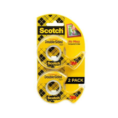 Scotch Double Sided Permanent Tape Dispensers, Clear, 1/2"x400", 2 Dispensers