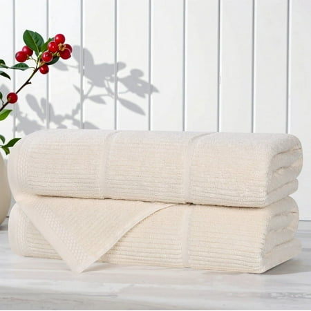 Superior Milo Smart Twist Cotton Medium Weight Bath Towels, Set of 2, Ivory