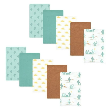 Hudson Baby Cotton Flannel Burp Cloths, Desert Cactus 10-Pack, One Size