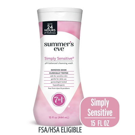 Summer’s Eve Simply Sensitive Daily Feminine Wash, Removes Odor, pH Balanced, 15 fl oz
