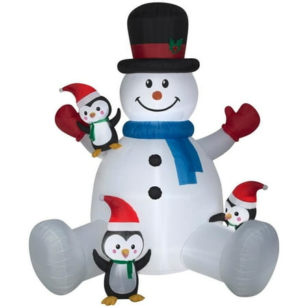 Home Accents Holiday Giant-Sized LED 9.5 FT Snowman with Penguins Scene