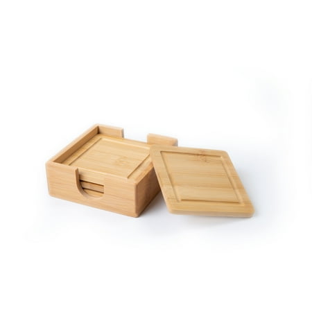 Better Homes & Gardens Natural Bamboo Coaster 4 Pack Set, 4.52 x 4.52 x 1.65 inch