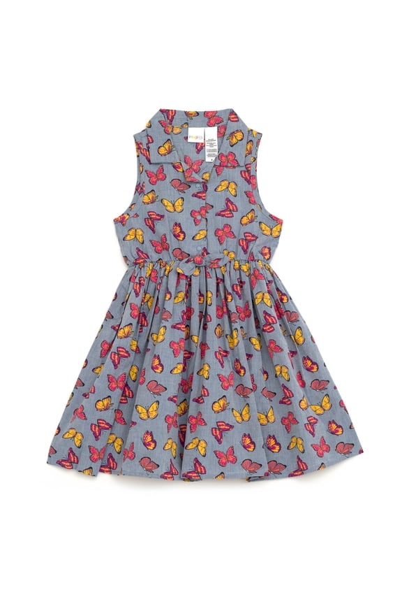 Butterfly Girls Button Down Chambray Dress Toddler to Big Kid Sizes