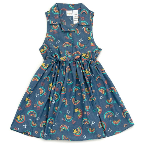 imagikids Rainbow Girls Button Down Chambray Dress Toddler to Big Kid Sizes