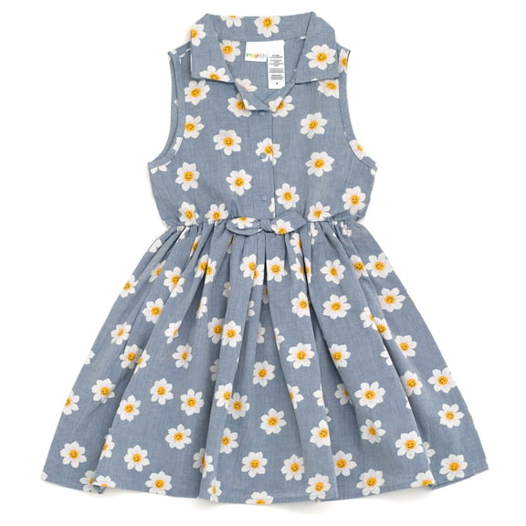 imagikids Toddler Girls' Sleeveless Chambray Shirt Dress Daisy