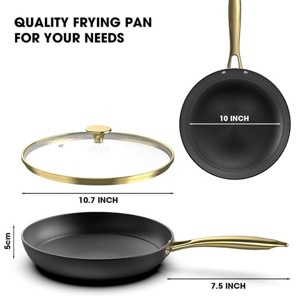 Imarku 10 Inch Professional Cast Iron Skillet, Nonstick Frying Eggs Pan with Lid, Even Heat Conduction, Ergonomic Handle, Dishwasher&Oven Safe