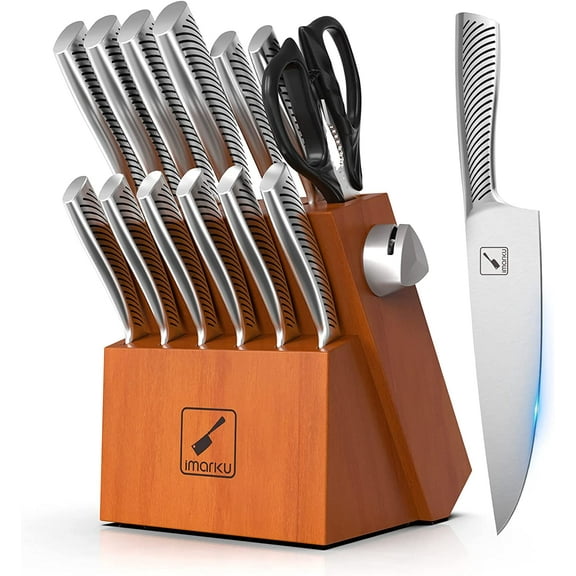 imarku | 14-Piece Knife Set High Carbon Japan Stainless Steel with Block and Sharpener