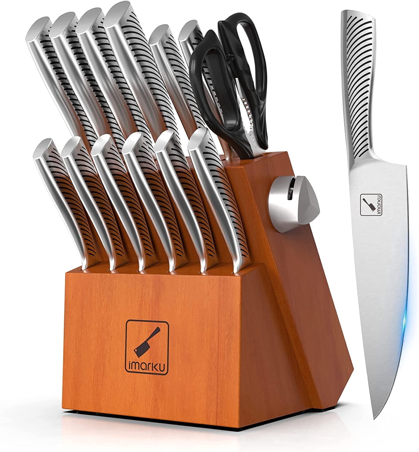 imarku | 14-Piece Knife Set High Carbon Japan Stainless Steel with Block and Sharpener,Fathers Day Gifts