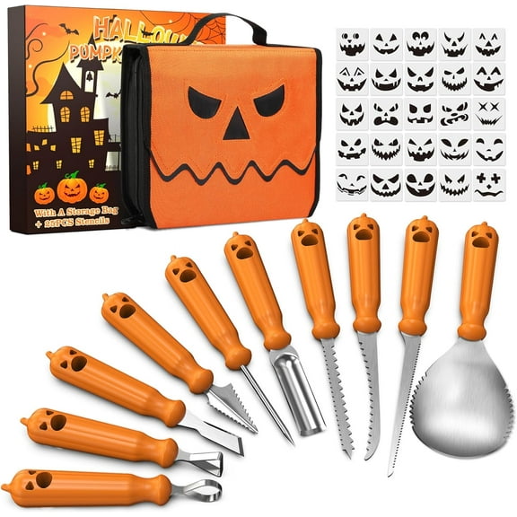 imarku Halloween Pumpkin Carving Kit, Carving Set 10PCs,Professional Pumpkin Carving Knife with Storage Bag and Pumpkin Stencils, Sculpting Pumpkin Carving Tools for Halloween