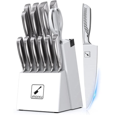 imarku Japanese HC Stainless Steel 15 Piece Kitchen Knife Set, Built in Sharpener, Sharp Knife Set with Point like Ergonomic Handle, Holiday Gift, Home Chef Knife, White,Kitchen Essentials