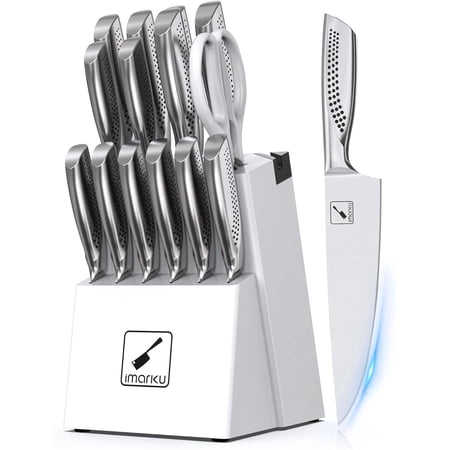imarku Japanese HC Stainless Steel 15 Piece Kitchen Knife Set, Built in Sharpener, Sharp Knife Set with Point like Ergonomic Handle, Holiday Gift, Home Chef Knife, White.fathers day gifts